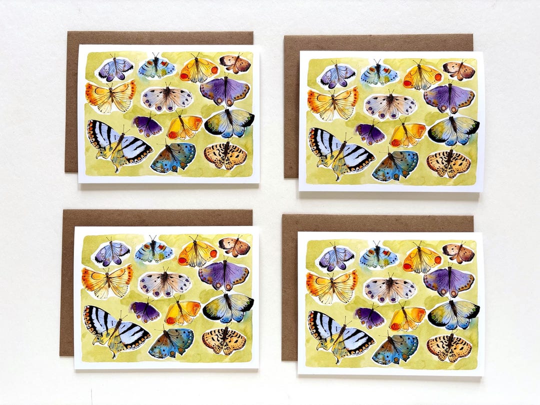 Watercolor Butterflies Notecard Set: Set of 4 Blank Cards and Envelopes ...