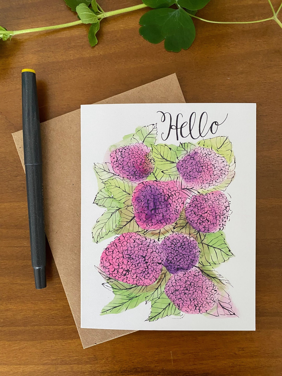 Hello Hydrangea Watercolor Floral Notecard - Blank Notecard With Purple ...