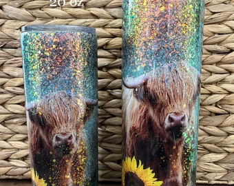 Highland Cow Tumbler Glitter highland cow Birthday Gift Cow Tumbler Glitter Drink Cup Cow Lover Cow Lover Cup Sunflowers Sunflower Cup