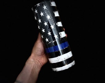 Blue Line Police Back the Blue Tumbler Vintage American Flag Vintage Police Flag Tumbler We the People Skinny Tumbler USA America USA Flag