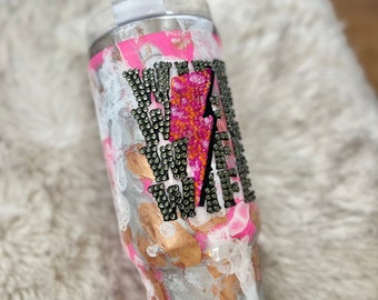 Rhinestone Tumbler Wife Tumbler Lightning Bolt TieDye Tumbler With Handle