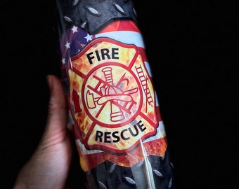 Fire Fighter Fire Rescue Military Police Veteran Dispatcher Vintage Police Flag Tumbler We the People Skinny Tumbler Gifts for Him Hunter