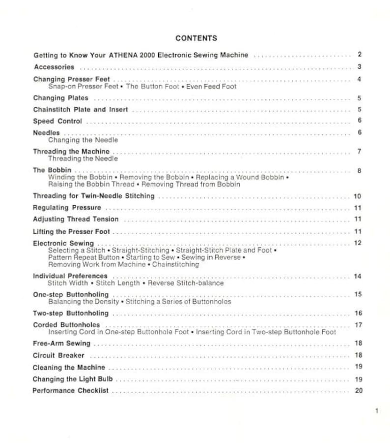 Singer Athena 2000 Sewing Machine Manual Owners User's Instruction Manual Instant Download Etsy