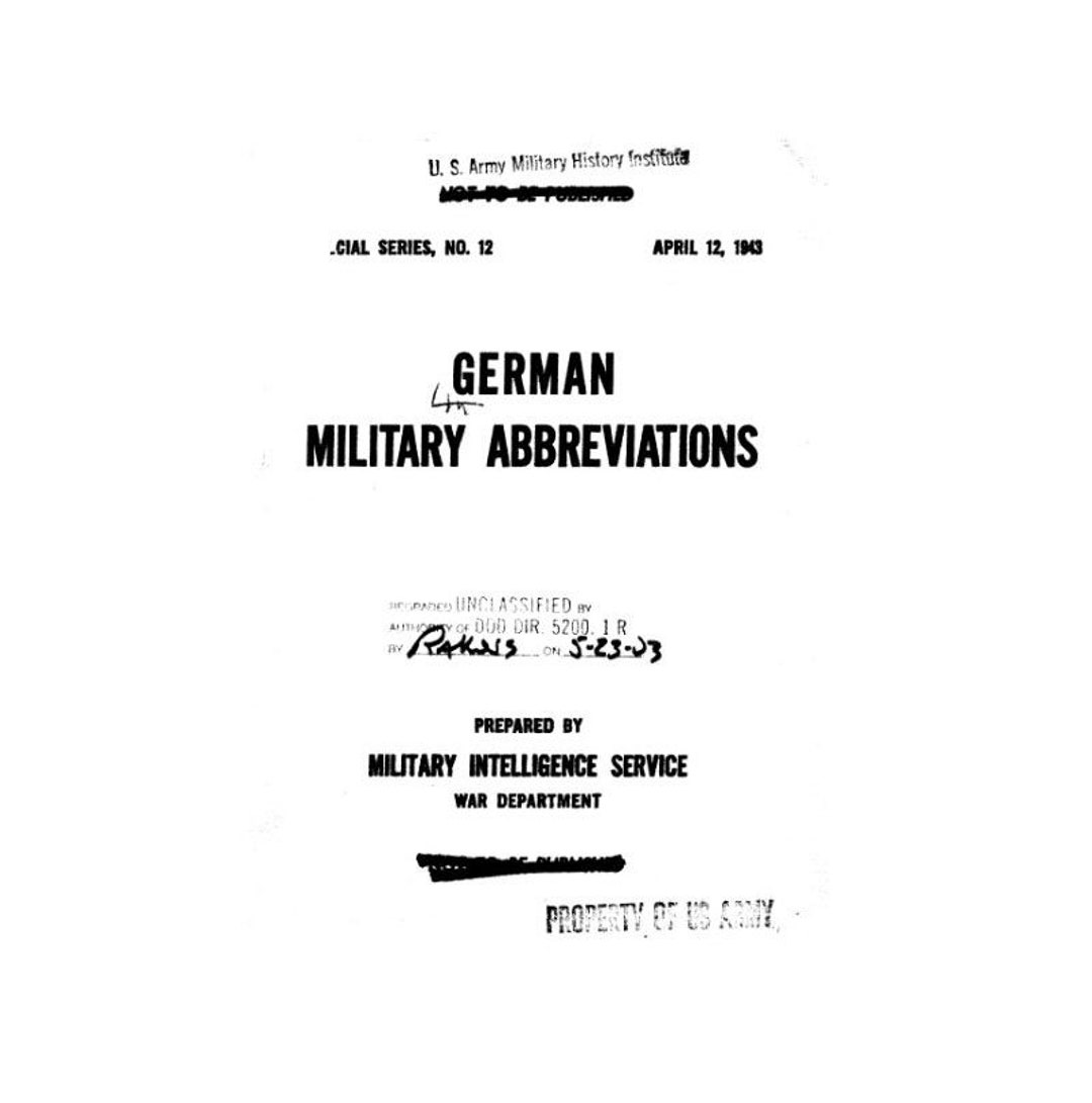 1943 WWII Military Intelligence Service War Dept German Military