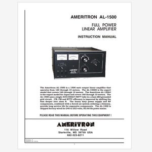 Ameritron AL-1500 Linear Amplifier Instruction Manual Instant Download