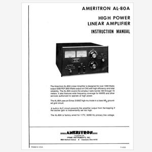 Ameritron AL-80A Operation Instruction Manual Instant Download