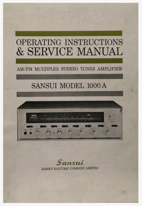 Sansui 1000A Stereo Tuner Amplifier Instruction Manual Instant - Etsy