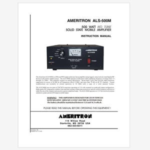Ameritron ALS-500M Mobile Amplifier Instruction Manual Instant Download