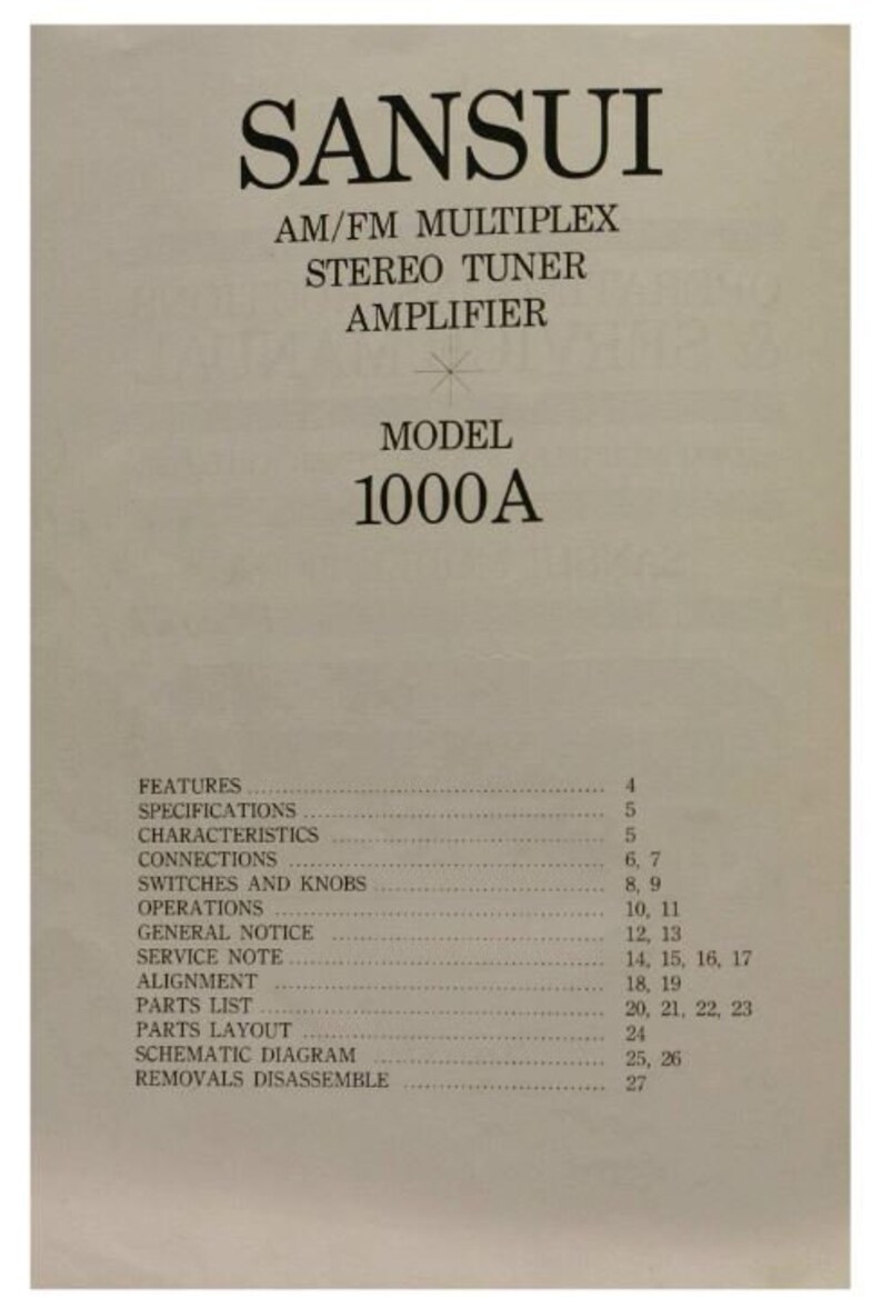 Sansui 1000A Stereo Tuner Amplifier Instruction Manual Instant Download ...