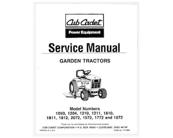 Cub Cadet 1050 Lawn Tractor Mower Service Manual with Diagrams Instant Download