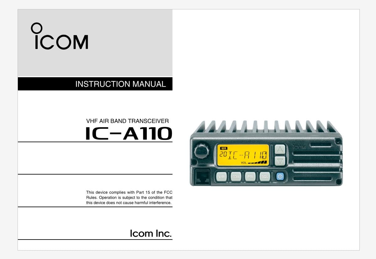 ICOM IC-A110 VHF Air Band Transceiver Instruction Manual Instant