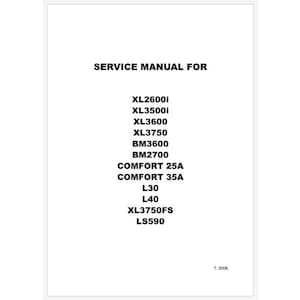 Puede incluir: Un manual de servicio en blanco y negro para varios modelos de máquinas de coser, incluyendo XL2600i, XL3500i, XL3600, XL3750, BM3600, BM2700, COMFORT 25A, COMFORT 35A, L30, L40, XL3750FS y LS590. El manual se publicó en 2008.