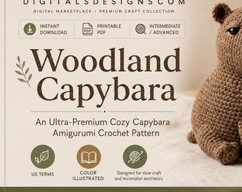 Woodland Capybara Crochet Pattern PDF, Amigurumi Capybara Pattern, Plush Toy Tutorial, Instant Download, US Terms, Gift Idea