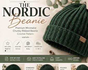 Nordic Ribbed Beanie Crochet Pattern PDF | Chunky Ribbed Hat Pattern | Beginner Crochet Beanie | Winter Hat Pattern | Instant Download