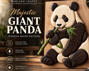Giant Panda Intarsia Wood Pattern | Panda Scroll Saw Pattern | Wildlife Wood Art Template | Advanced Woodworking Project | DIY Woodcraft PDF