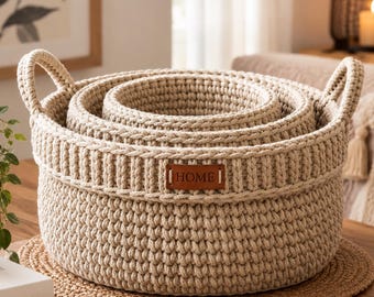 Nested Storage Basket Set Crochet Pattern PDF | 3 Sizes Nesting Basket Pattern | Chunky Crochet Basket |Rustic Home Decor | Instant Download
