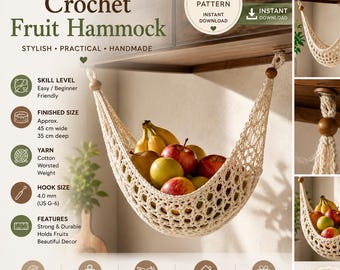 Crochet Fruit Hammock Pattern PDF | Hanging Fruit Basket Crochet Pattern | Kitchen Storage Organizer | Crochet Produce Holder