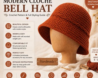 Modern Crochet Bell Hat Pattern PDF, Easy Bucket Hat Crochet Pattern, Womens Cloche Hat, Handmade Hat Pattern, Instant Download