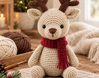 Wheat Stitch Reindeer Amigurumi Crochet Pattern | Holiday Plushie (PDF Download)