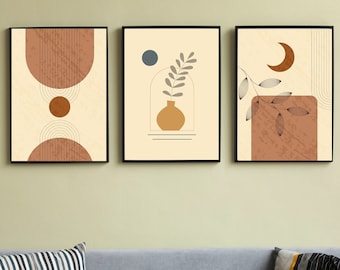 Boho Wall Art Digital Print Boho Style Landscape Wall Art set of 3, 5 Set Bundle, Mid Century Modern Digital Art Prints, Yellow Printables