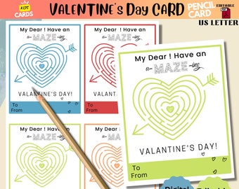 Maze Valentine's day Card|Printable Valentine for Kids|Puzzle Valentine|Valentine's Day Activities School|class valentines|teacher valentine