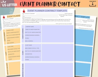 Modèle de contrat de planificateur d’événements| Accord de planification de mariage| Modèle de contrat Canva | Modèle de planificateur Canva | Formulaires clients du planificateur d’événements|