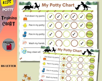 Dinosaur Potty Traing chart|EditablePotty chart|Toddler Potty chart|Reward chart|Behavior chart|Printable Potty routine chart|Pdf