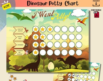 Dinosaur Potty chart|Printable Potty Training chart|Kids Reward chart|Editable Potty chart|Sticker chartBoy Potty chart|Girl potty chart|Pdf