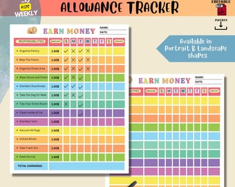 Editable Allowance chore chart for kids|Responsibility Chart  Printable|Money Chore Chart|Daily Checklist for Kids|Allowance Tracker |pdf