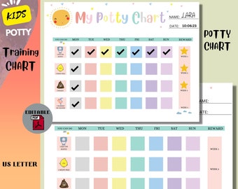 Editable Potty chart| Potty Training chart|Custom Sticker chart|Potty Training Printable|Kids Reward chart|cleaning schedule|Homeschooling
