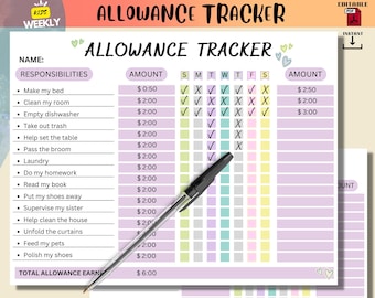 Allowance Chore Chart for Kids Printable|Responsibility Chart for Kids Printable|Daily Checklist for Kids|Daily Chores Responsibility Chart