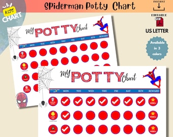Spiderman potty chart|Spidey Potty Training Chart|Kids Reward Chart|Printable Potty Chart|Editable Potty chart|Sticker Reward Chart |Pdf