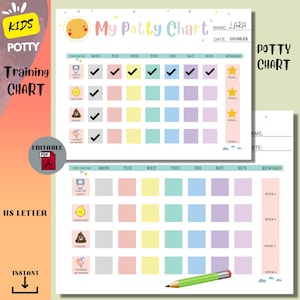 Peut inclure: Un tableau d'apprentissage de la propreté imprimable avec un design coloré. Le tableau comprend une section pour chaque jour de la semaine, avec des cases à cocher pour différentes étapes de l'apprentissage de la propreté. Il y a également une section de récompense avec des étoiles pour chaque semaine. Le tableau est intitulé "Mon tableau de propreté" et comprend le nom "Lara" et la date "10:06:23".