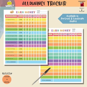 Editable Allowance chore chart for kids|Responsibility Chart  Printable|Money Chore Chart|Daily Checklist for Kids|Allowance Tracker |pdf