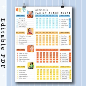 Tabella modificabile delle faccende domestiche / Planner settimanale delle responsabilità (PDF)