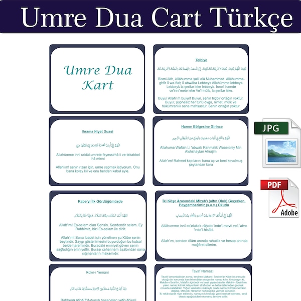 Umre Dua Kartları / Flash Kart Arapça Türkçe Yazdırılabilir PDF Umre Duası Yazdırılabilir Anında İndir | Umre Bilgi Kartları Karten Turkish