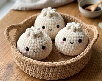 Crochet Dumpling Pattern PDF | No Sew Dumpling Plushie Pattern | Bamboo Steamer Crochet Pattern | Food Amigurumi | Kawaii Plush PDF