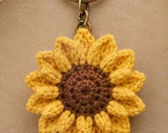 Mini Sunflower Keyring Crochet Pattern PDF, Crochet Flower Bag Charm, Handmade Keychain Pattern, Instant Digital Download