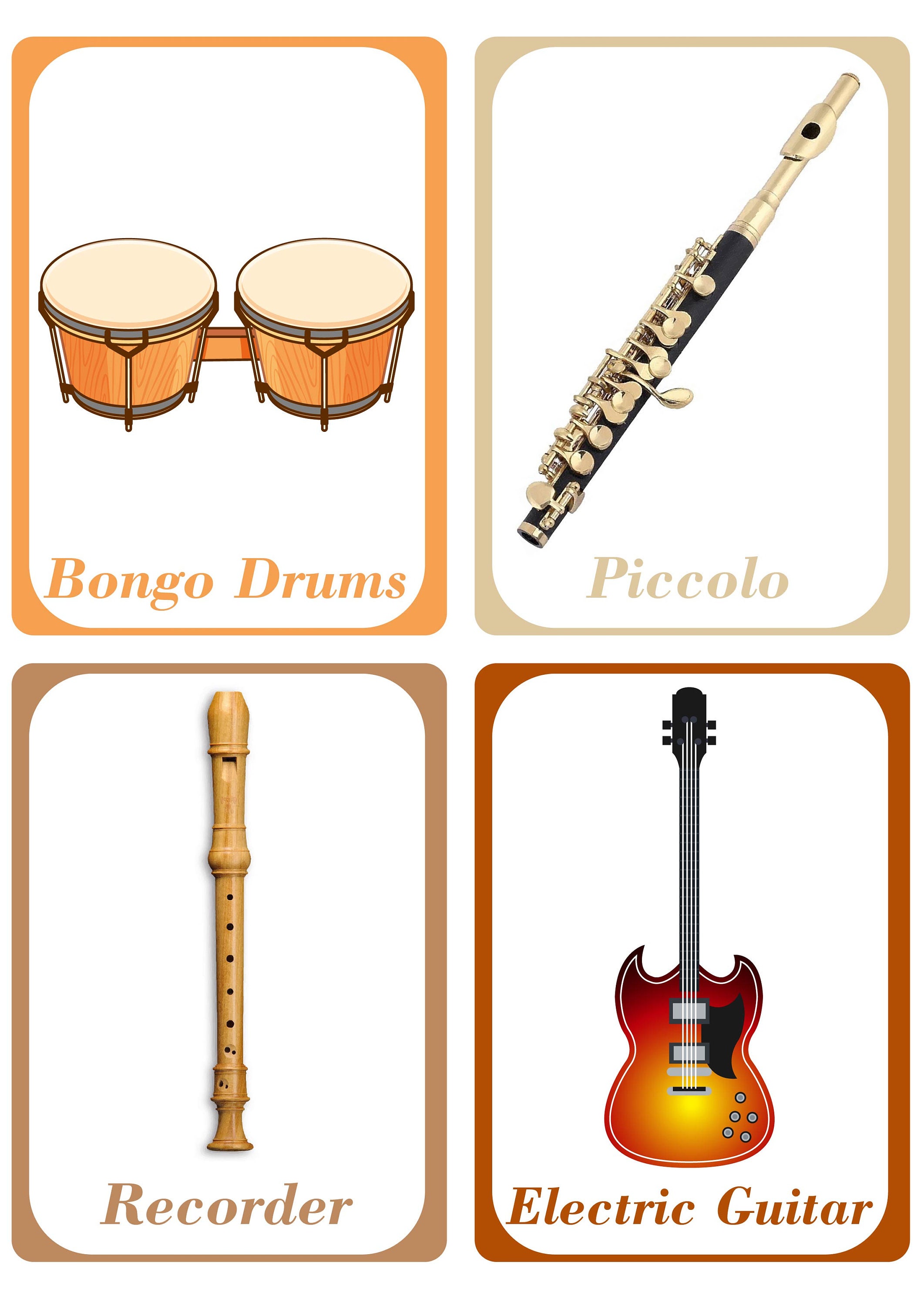 Musical Instruments Flash Cards for Kids - Flute, Guitar, Piano, Drums ...