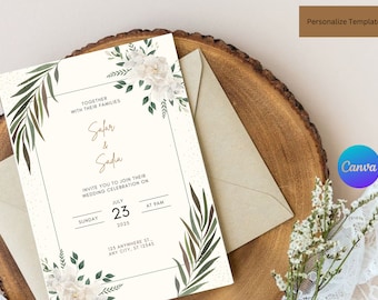 Editable Canva Wedding Invitation Card | Barat Invites | Personalized Template WC004O