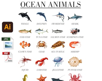 Ocean Animal Kids Poster PDF Printable JPG Instant Download