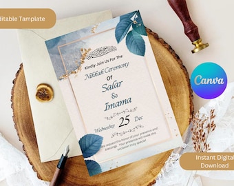 Elegant Nikah Invitation Template | Canva Editable, Islamic Wedding (Digital Download)