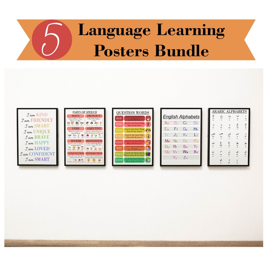 Kids Posters Language Learning Bundle | Arabic Alphabets, English ...