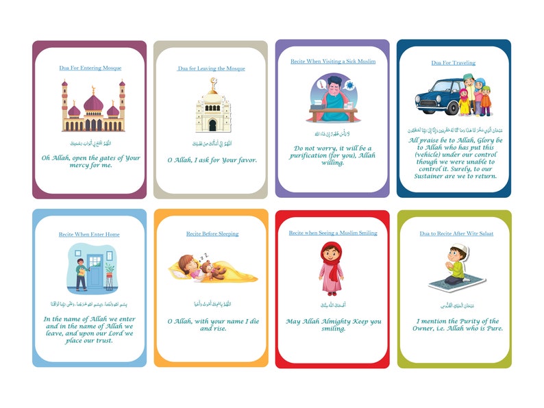 40 Dua Cards for Kids Daily Flash Card Arabic and English Printable PDF ...