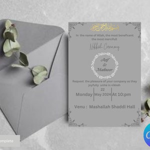 Plantilla de invitación a Nikkah editable en Canva / Invitación de boda islámica personalizable NC005O