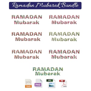 Ramazan Mubarak English Typography رمضان مبارك Bundle 1 - Instant Download رمضان كريم Floral Style Designs SVG Pdf PNG and JPG 7 Designs