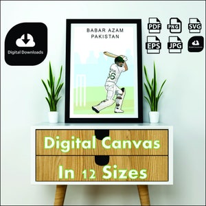 Babar Azam | Pakistani Batsman | Digital Canvas Printable | Digital Illustration | 12 Different Sizes | PDF JPG SVG and Eps
