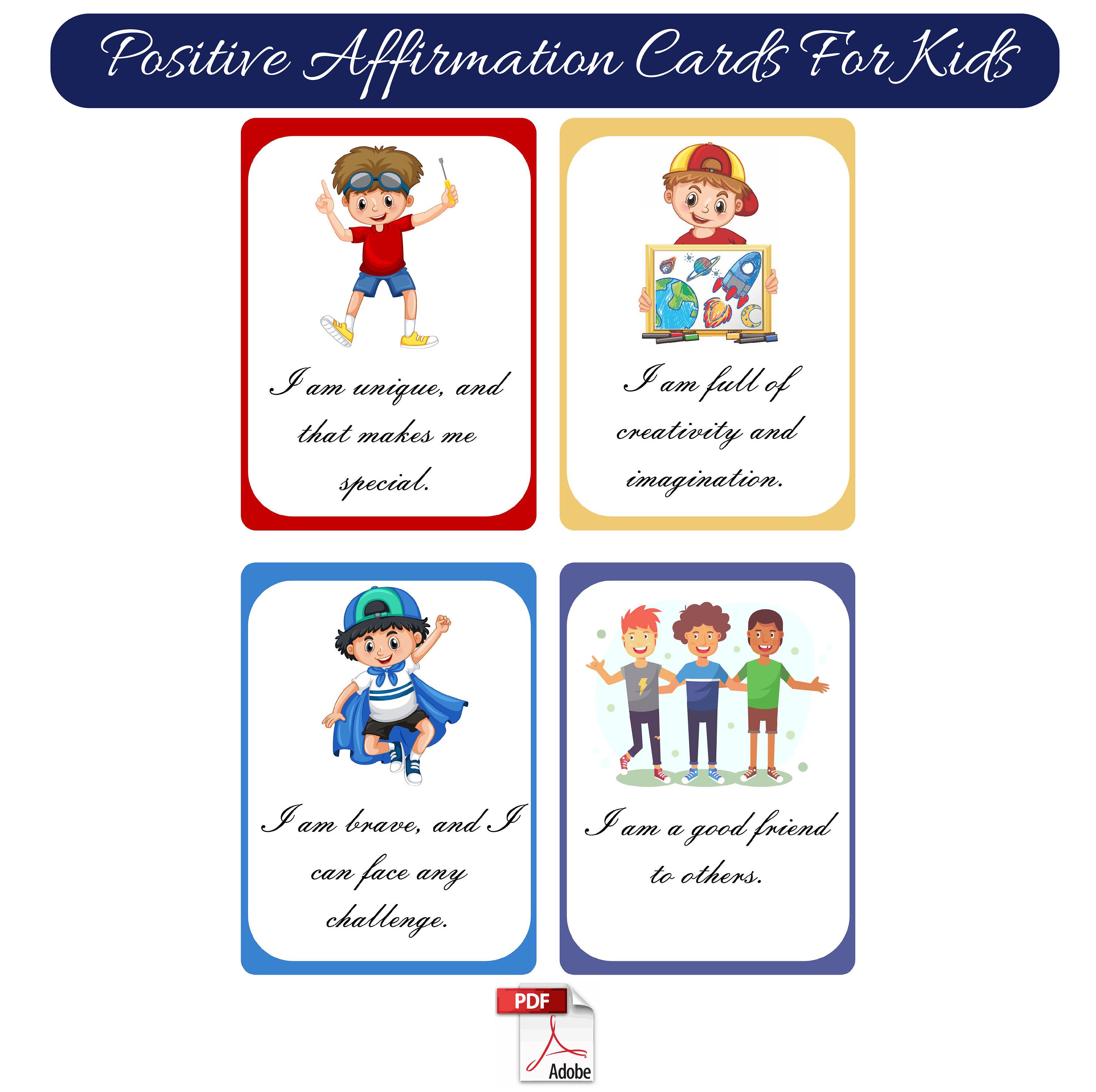 Positive Affirmations for Kids Printable PDF Cards