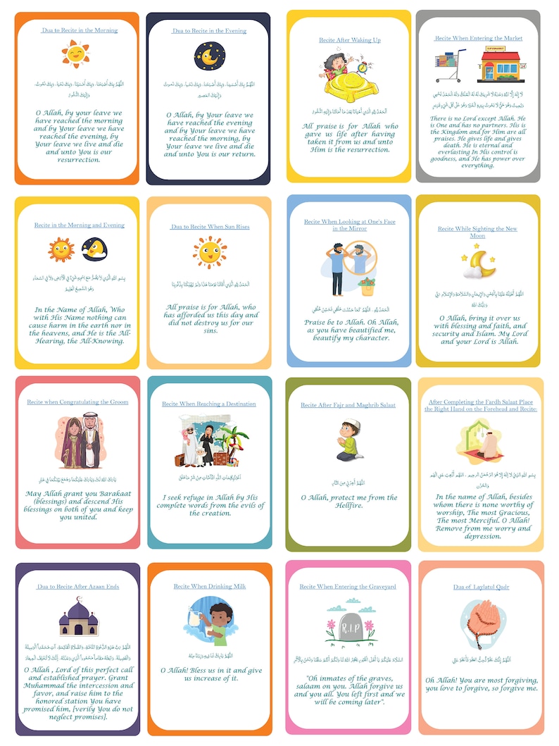 40 Dua Cards for Kids Daily Flash Card Arabic and English Printable PDF ...