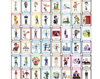 Jobs | Professions Flash Cards for Kids - Educational Flashcards for Learning Occupations - Printable Career Business and Nature of Work